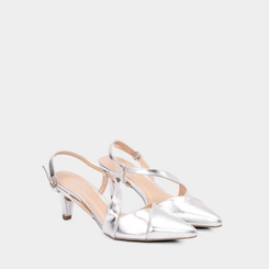 Scarpin Slingback Feminino Gabriela Salto Médio Fino Metalizado Prata