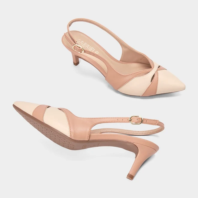 Scarpin Slingback Feminino Gabriela Salto Fino Médio Nude