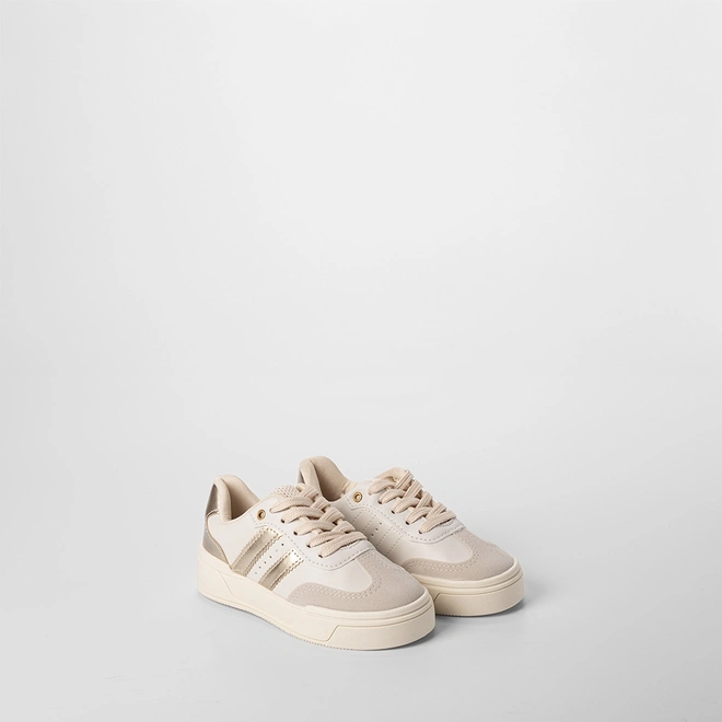 Tênis Casual Infantil Gabrielinha Detalhe Recorte Metalizado Off White