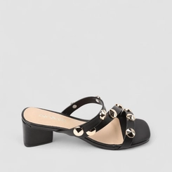 Tamanco Feminino Penélope Salto Geométrico Tachas Preto