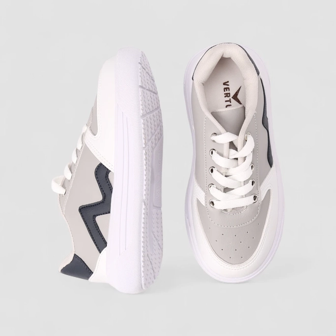 Tênis Casual Infantil Vertus Recortes Cinza & Branco