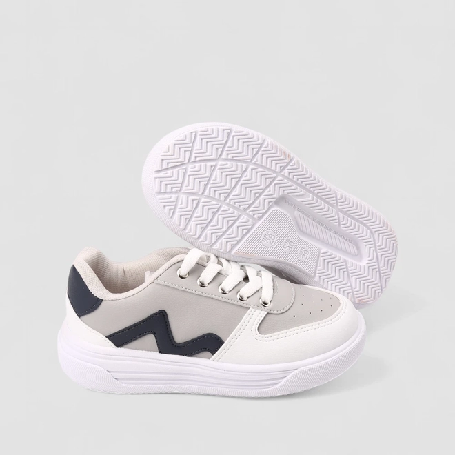 Tênis Casual Infantil Vertus Recortes Cinza & Branco