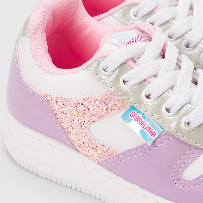 Tênis Casual Infantil Gabrielinha Recortes Glitter Branco