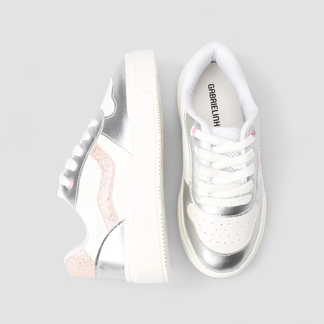 Tênis Casual Infantil Gabrielinha Metalizado Glitter Branco