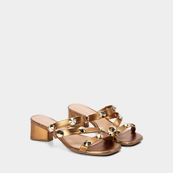 Tamanco Feminino Penélope Salto Geométrico Tachas Bronze