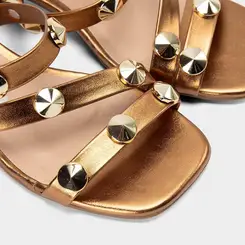Tamanco Feminino Penélope Salto Geométrico Tachas Bronze