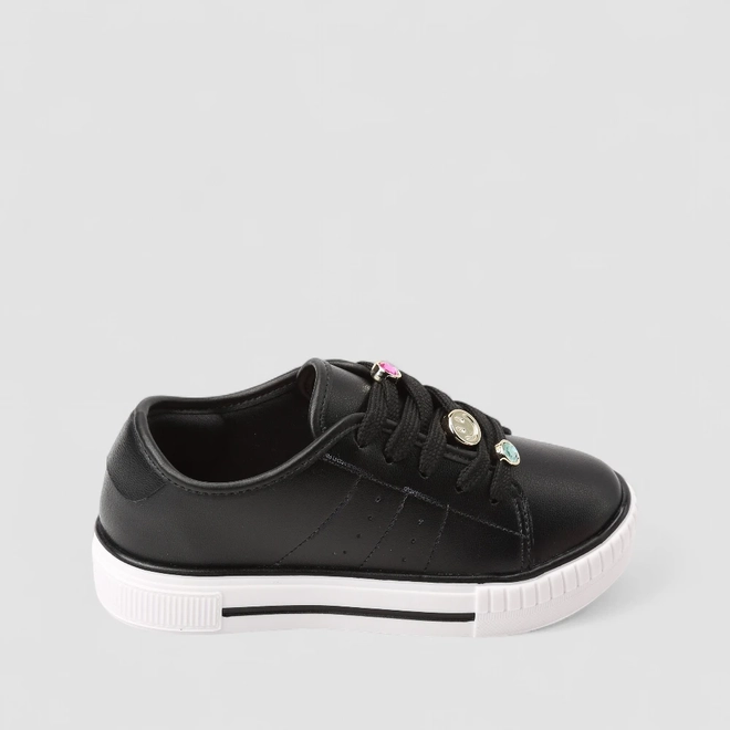 Tênis Casual Infantil Molekinha Pingentes Pedrarias Color & Smile Preto