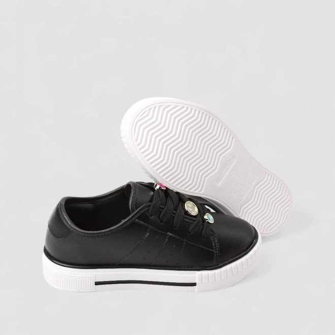 Tênis Casual Infantil Molekinha Pingentes Pedrarias Color & Smile Preto