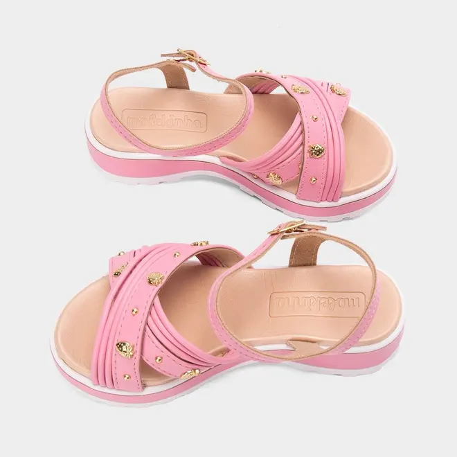 Sandália Infantil Molekinha Detalhe Aplicação Morango Rosa