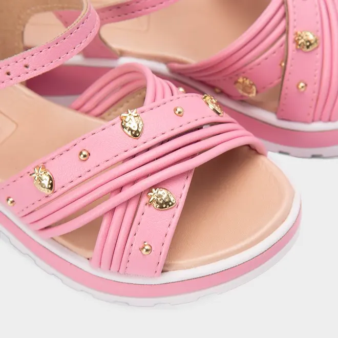 Sandália Infantil Molekinha Detalhe Aplicação Morango Rosa