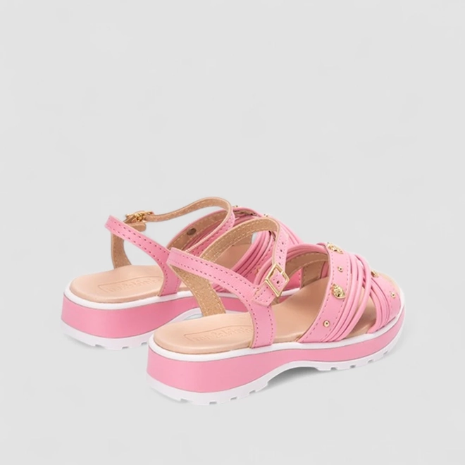 Sandália Infantil Molekinha Apliques Morangos Rebite Rosa