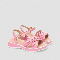 Sandália Infantil Molekinha Apliques Morangos Rebite Rosa