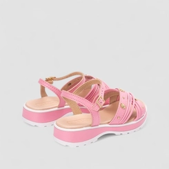 Sandália Infantil Molekinha Apliques Morangos Rebite Rosa