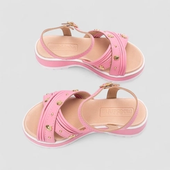 Sandália Infantil Molekinha Apliques Morangos Rebite Rosa