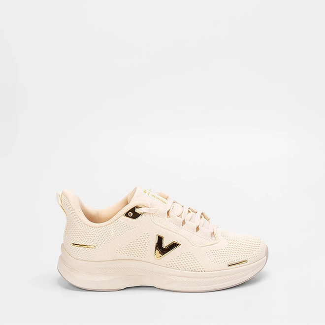 Tênis Esportivo Feminino Via Marte Knit Detalhes Metalizados Marfim