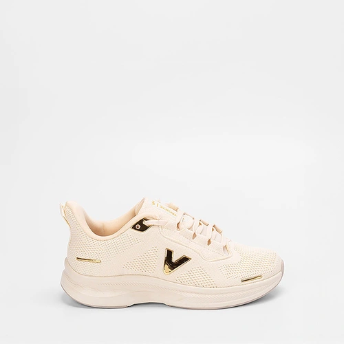 Tênis Esportivo Feminino Via Marte Knit Detalhes Metalizados Marfim