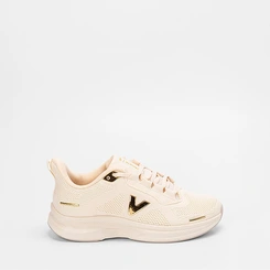 Tênis Esportivo Feminino Via Marte Knit Detalhes Metalizados Marfim