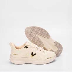 Tênis Esportivo Feminino Via Marte Knit Detalhes Metalizados Marfim