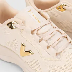 Tênis Esportivo Feminino Via Marte Knit Detalhes Metalizados Marfim