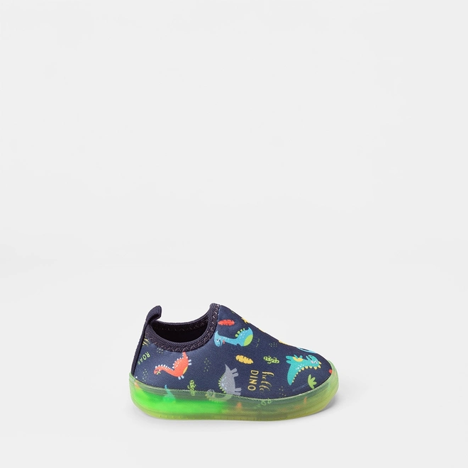 Slip On Bebê Vertus Dinossauro Led Marinho