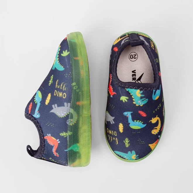 Slip On Bebê Vertus Dinossauro Led Marinho