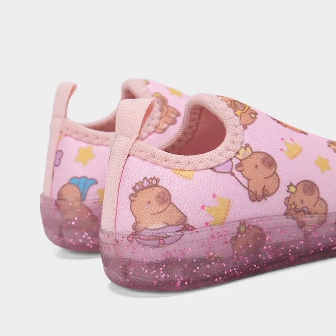 Slip On Bebê Gabrielinha Calce Fácil Capivara Com Led Rosa