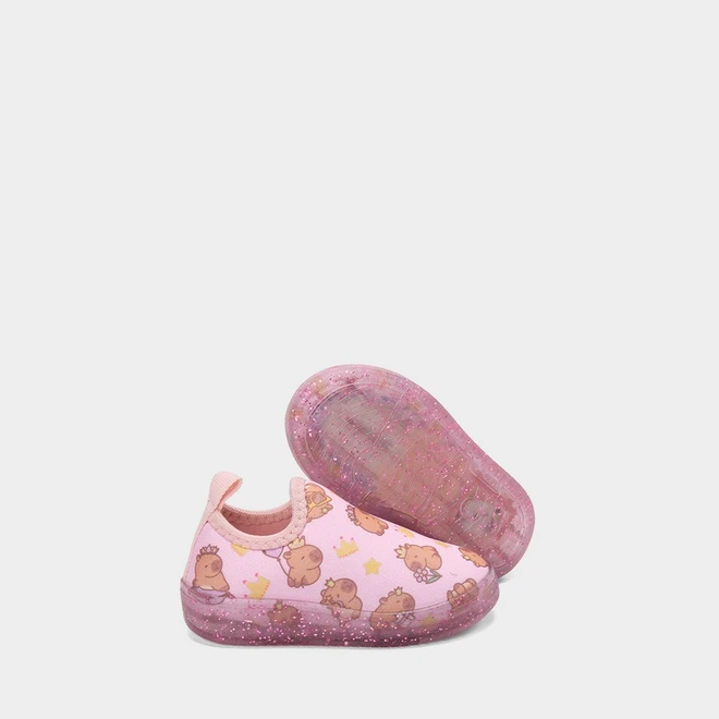 Slip On Bebê Gabrielinha Calce Fácil Capivara Com Led Rosa