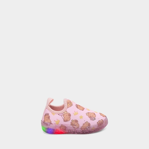 Slip On Bebê Gabrielinha Calce Fácil Capivara Com Led Rosa