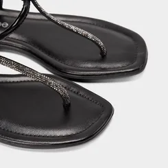 Sandália Rasteira Feminina Penélope Detalhe Nó & Strass Preto