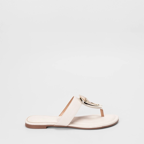 Rasteira Feminina Vizzano Detalhe Bold & Pedraria Off White