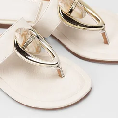 Rasteira Feminina Vizzano Detalhe Bold & Pedraria Off White