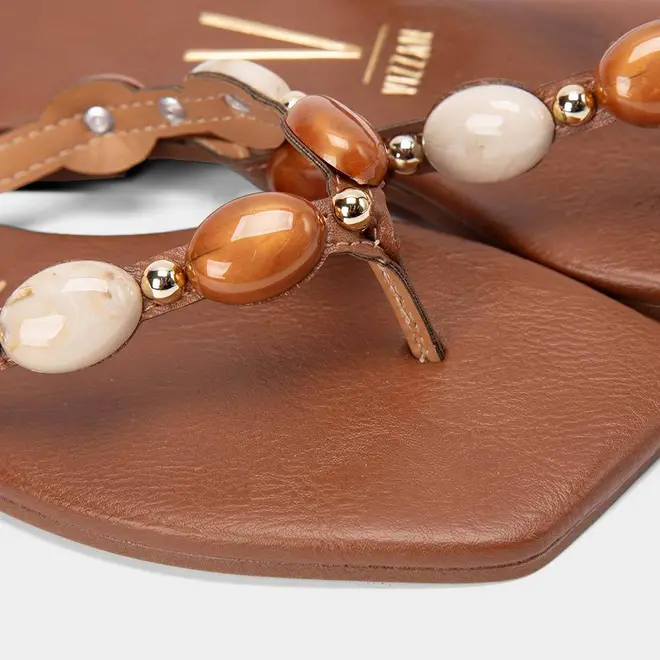Rasteira Feminina Vizzano Detalhe Pedraria Marrom