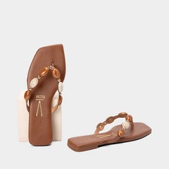 Rasteira Feminina Vizzano Detalhe Pedraria Marrom
