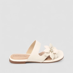 Rasteira Feminina Beira Rio Flor Pedraria Off White