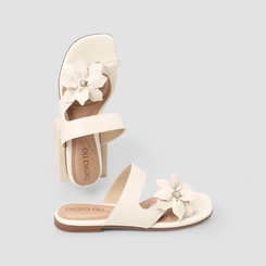 Rasteira Feminina Beira Rio Flor Pedraria Off White