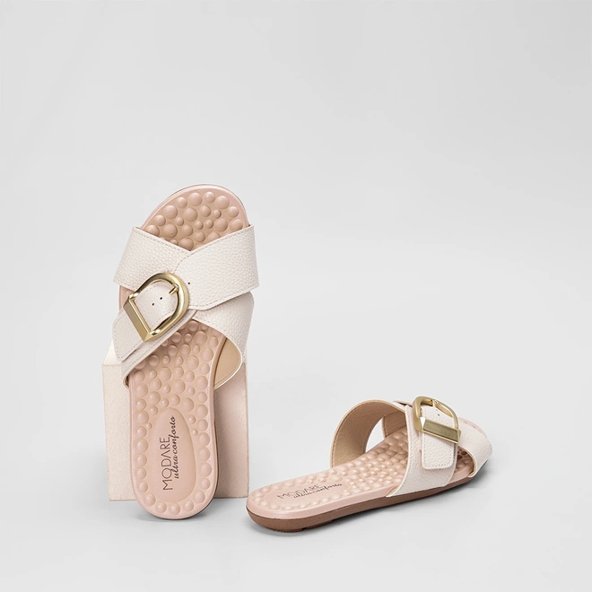 Rasteira Feminina Modare Ultraconforto Tiras Cruzadas Fivela Off White
