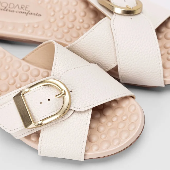 Rasteira Feminina Modare Ultraconforto Tiras Cruzadas Fivela Off White