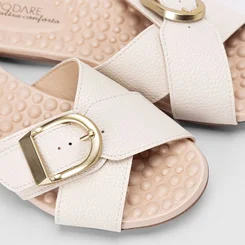 Rasteira Feminina Modare Ultraconforto Tiras Cruzadas Fivela Off White