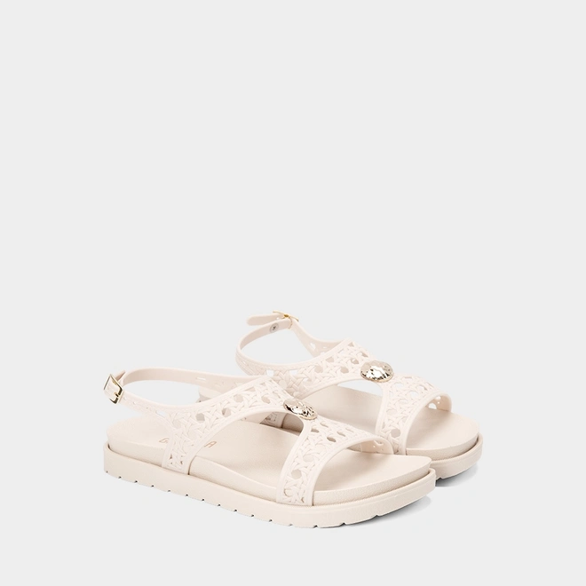 Sandália Feminina Gabriela Detalhe Vazado & Bold Off White