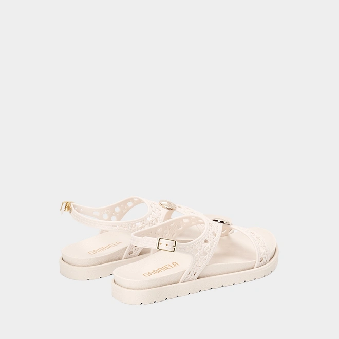 Sandália Feminina Gabriela Detalhe Vazado & Bold Off White
