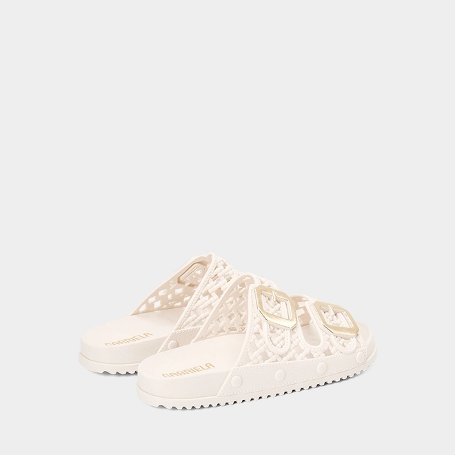 Papete Feminina Gabriela Detalhe Vazado Fivela Off White
