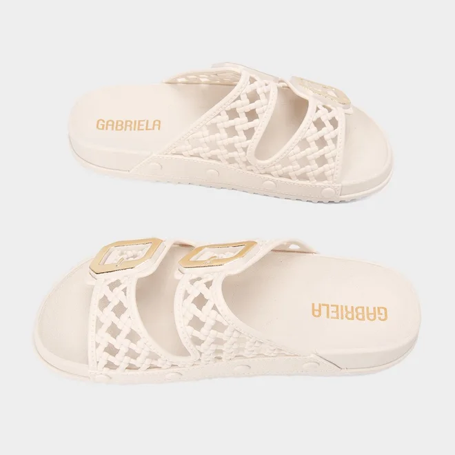 Papete Feminina Gabriela Detalhe Vazado Fivela Off White
