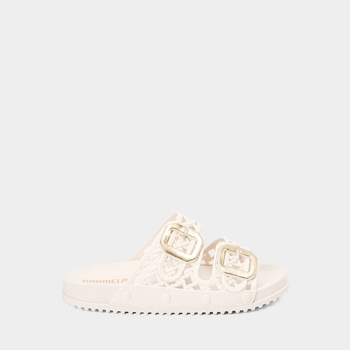 Papete Feminina Gabriela Detalhe Vazado Fivela Off White