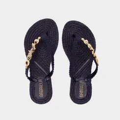 Chinelo Feminino Gabriela Textura Tressê Detalhe Conchas & Estrela Do Mar Marinho