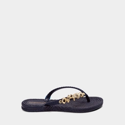 Chinelo Feminino Gabriela Textura Tressê Detalhe Conchas & Estrela Do Mar Marinho
