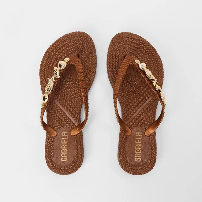 Chinelo Feminino Gabriela Detalhe Conchas & Estrela Do Mar Marrom