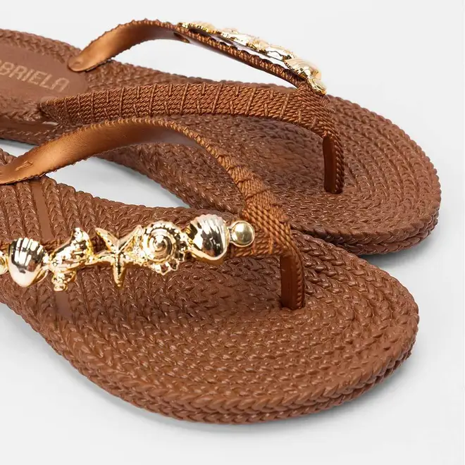 Chinelo Feminino Gabriela Detalhe Conchas & Estrela Do Mar Marrom