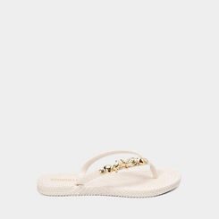 Chinelo Feminino Gabriela Textura Tressê Detalhe Conchas & Estrela Do Mar Off White