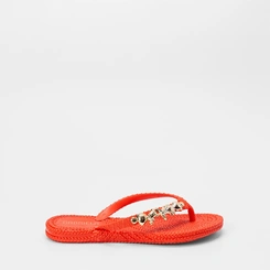 Chinelo Feminino Gabriela  Detalhe Conchas & Estrela Do Mar Laranja