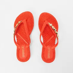 Chinelo Feminino Gabriela  Detalhe Conchas & Estrela Do Mar Laranja